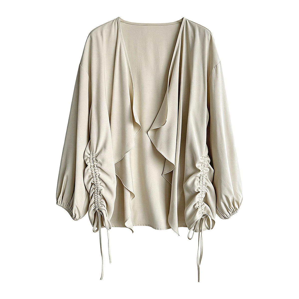 Irregular Drawstring Drapey Open Front Cardigan Coat for Women, Lightweight Loose Shoulder Wrap Trench Coat