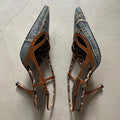 Denim Blue Pointed Toe Stiletto Sandals Women's Slingback Thin Heels Pumps Sexy Cutouts Office Lady Shoes