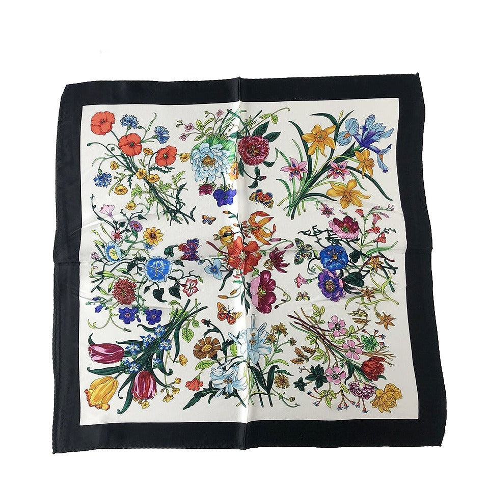 Silk satin small scarf, fashionable and versatile floral small scarf