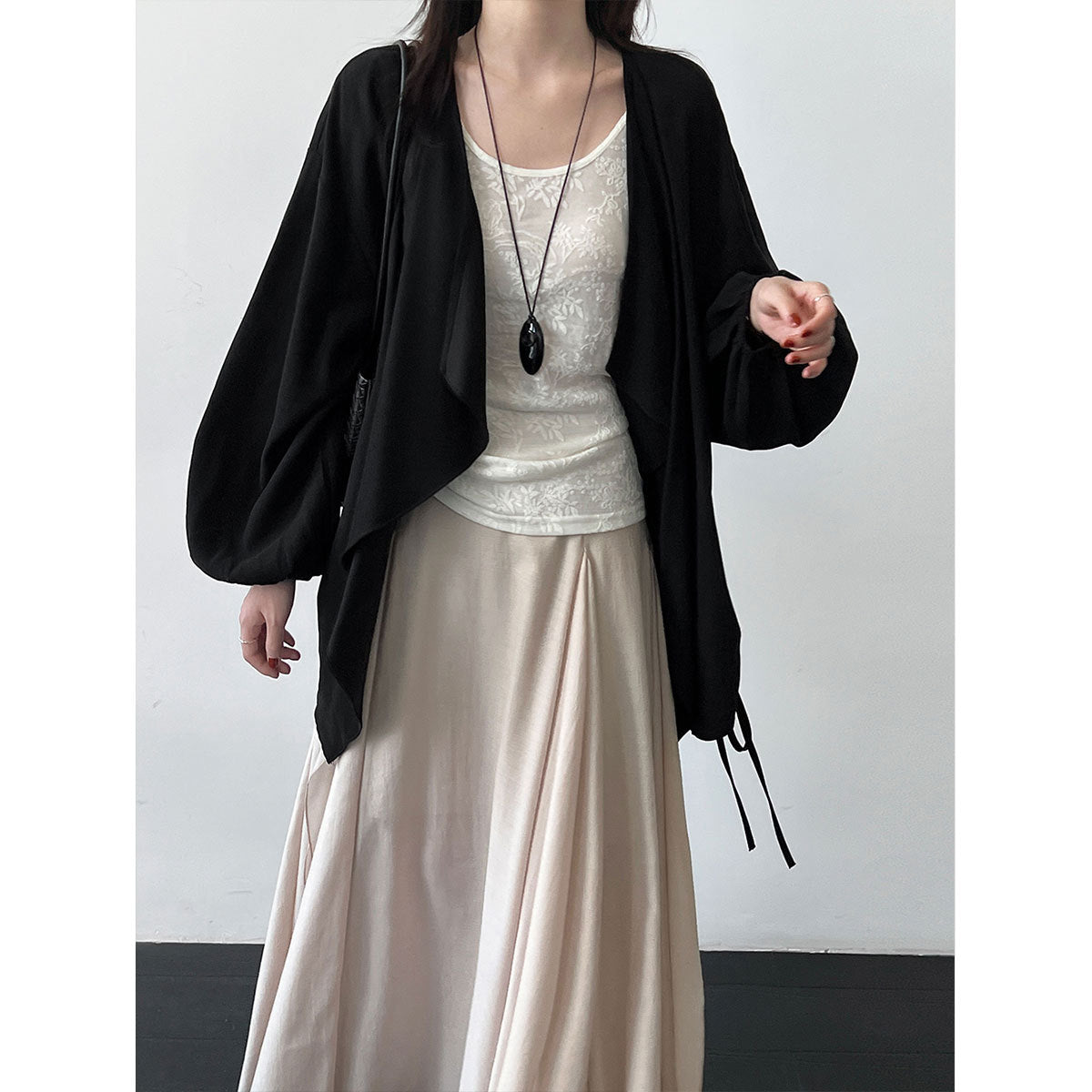 Irregular Drawstring Drapey Open Front Cardigan Coat for Women, Lightweight Loose Shoulder Wrap Trench Coat