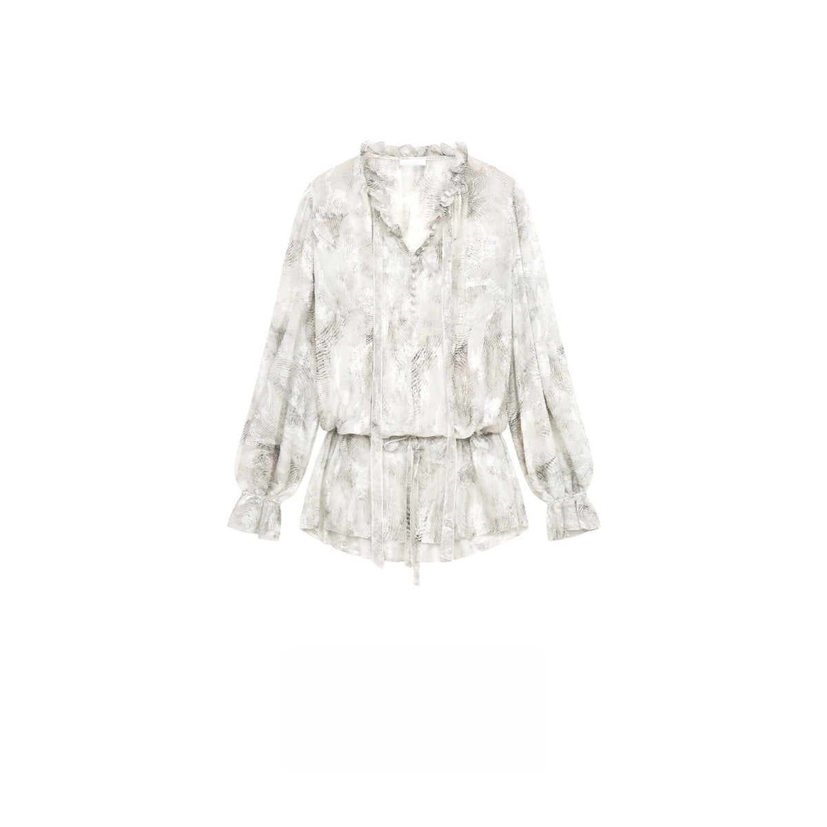 Fashionable Spring Summer Floral Print Ruffled V-Neck Tie Waist Blouse