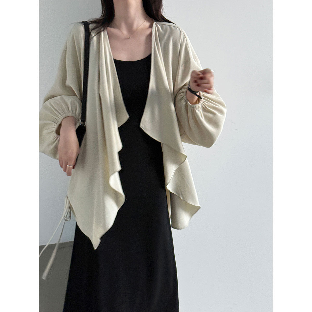 Irregular Drawstring Drapey Open Front Cardigan Coat for Women, Lightweight Loose Shoulder Wrap Trench Coat