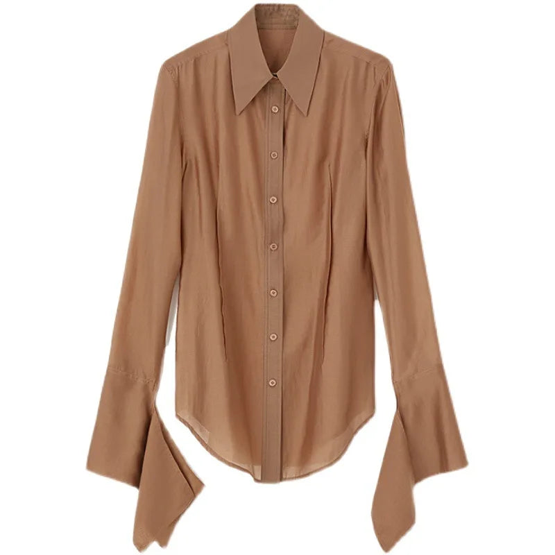 Long-Sleeved Shirt Single-Breasted Asymmetric Temperament Blouse for Women