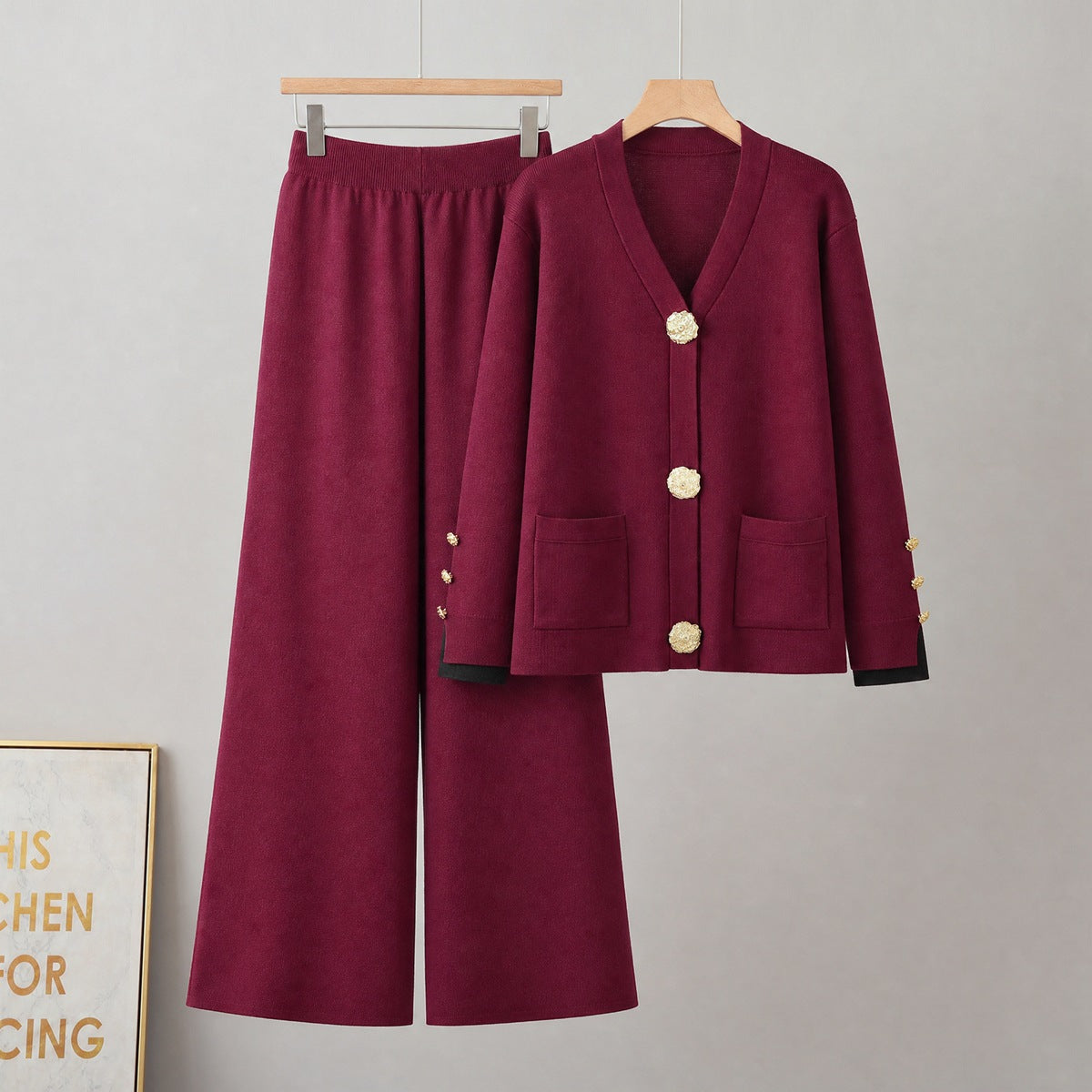 Cardigan sweater wide leg pants set