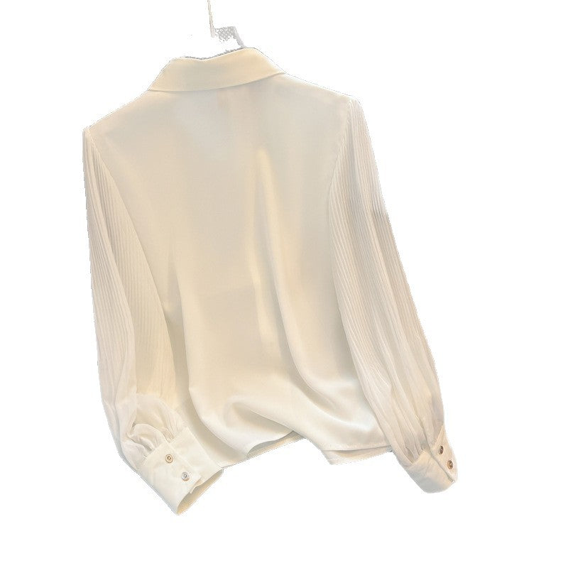 White Chiffon Shirt Women's Long Sleeve Top Elegant High-End Blouse