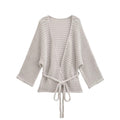 Casual Loose Knit Cardigan with Openwork Detail, Solid Color, Relaxed Fit, Belted Waist, Women's Outerwear Top