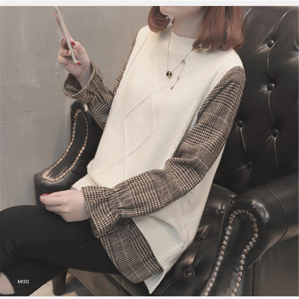 Fake two round neck pullover versatile base knit sweater