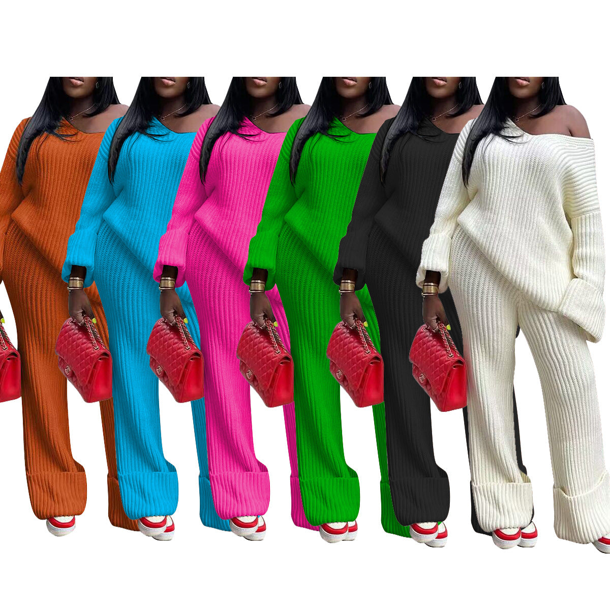 European and American women's casual solid color loose knit suit