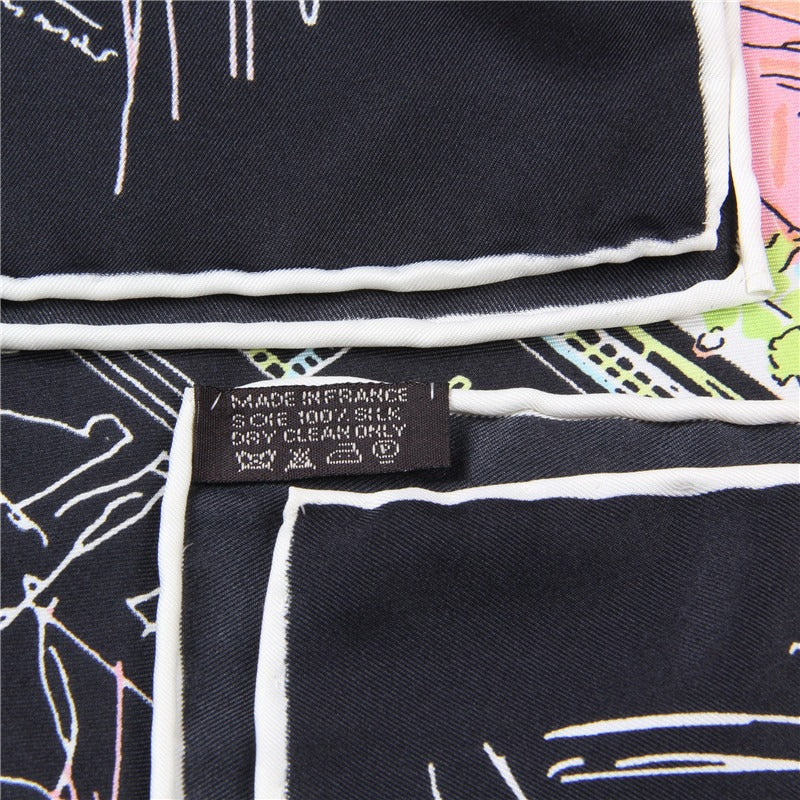 Twill silk square scarf  high-rise street view print fashionable scarf