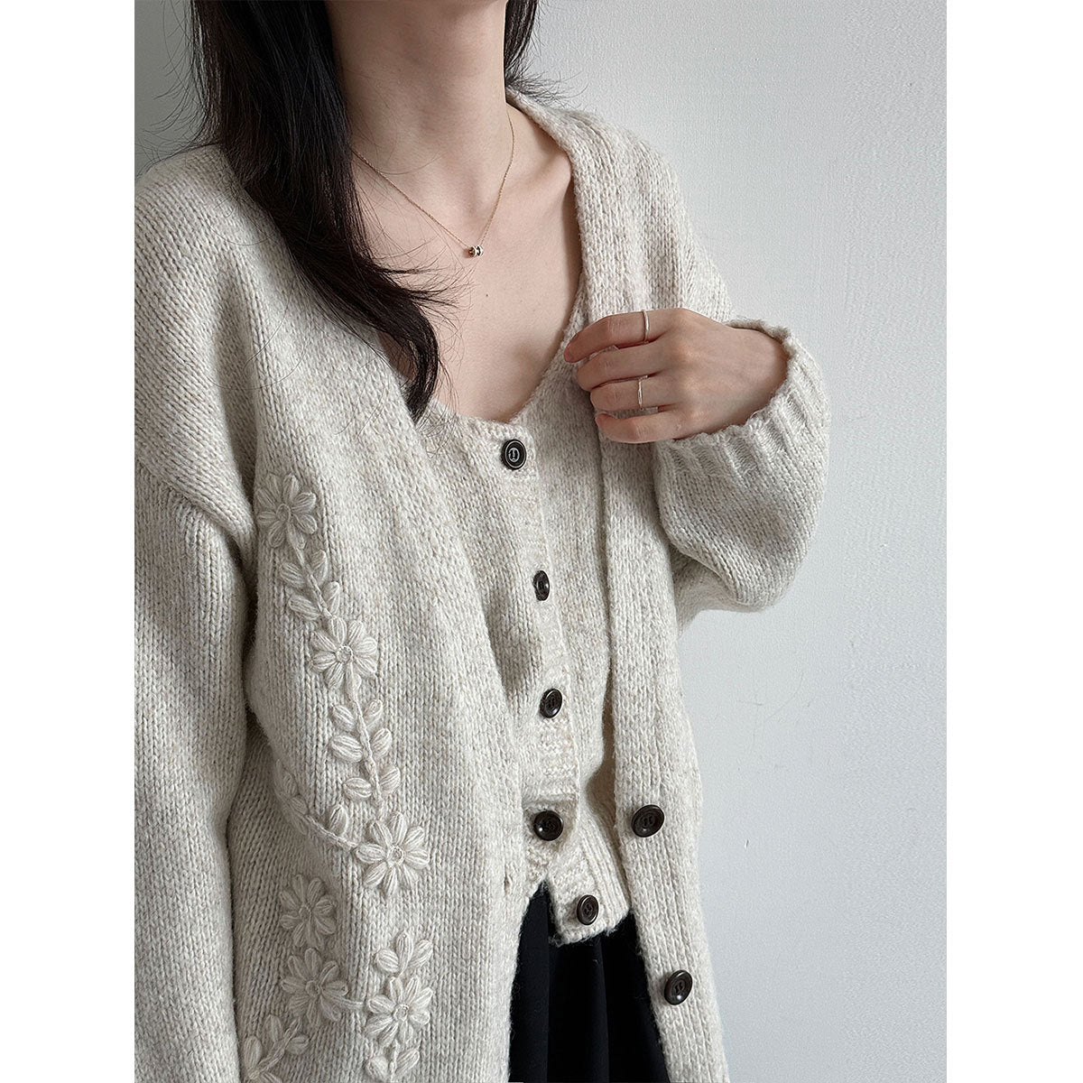 Vintage Embroidered Knit Cardigan + Sleeveless Tank Top Women's Two-Piece Set